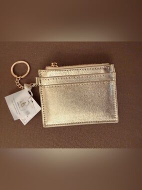 Shiraleah Gold Metallic Card Holder Keychain Wallet Zip Coin Pouch NWT